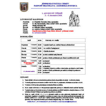 Farské oznamy na 1. adventný týždeň